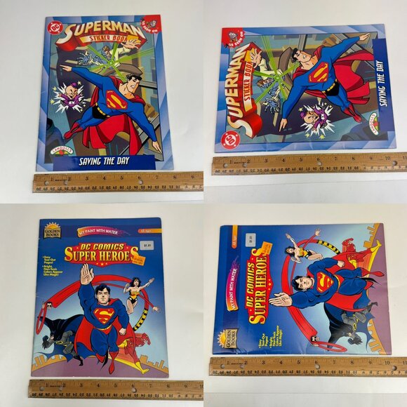 2 Vtg 90s Superman Super Heroes Soft Cover Sticker Book Paint w Water DC Comics - Picture 4 of 13